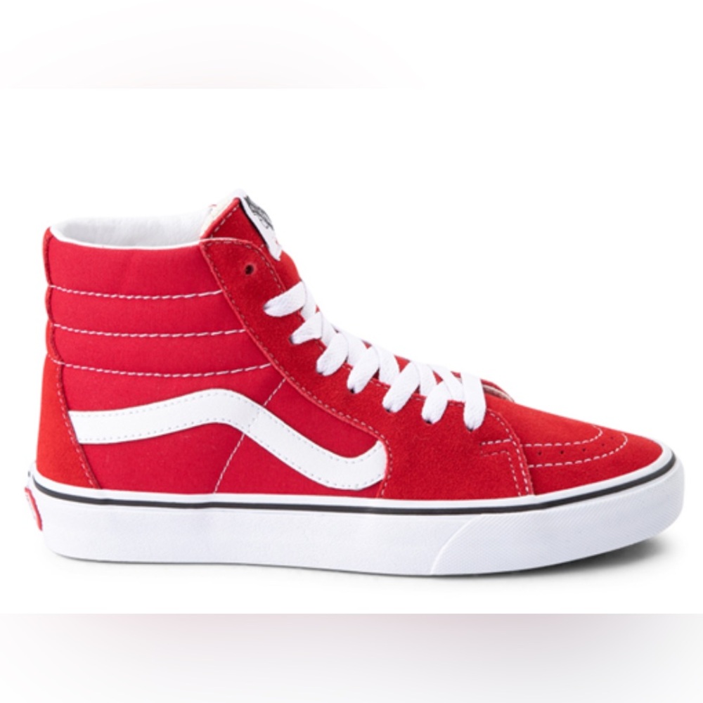 •VANS•RACING RED & TRUE WHITE VANS SK8-HI-TOP SKATE SHOE SNEAKERS SIZE 9.5